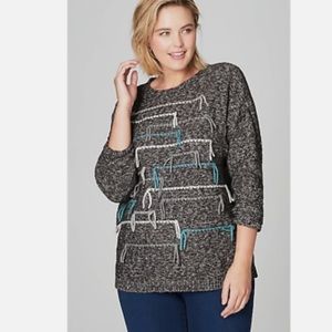 Pure Jill Fringe Sweater Size L Gray Knit  Long Sleeve Pullover #e21